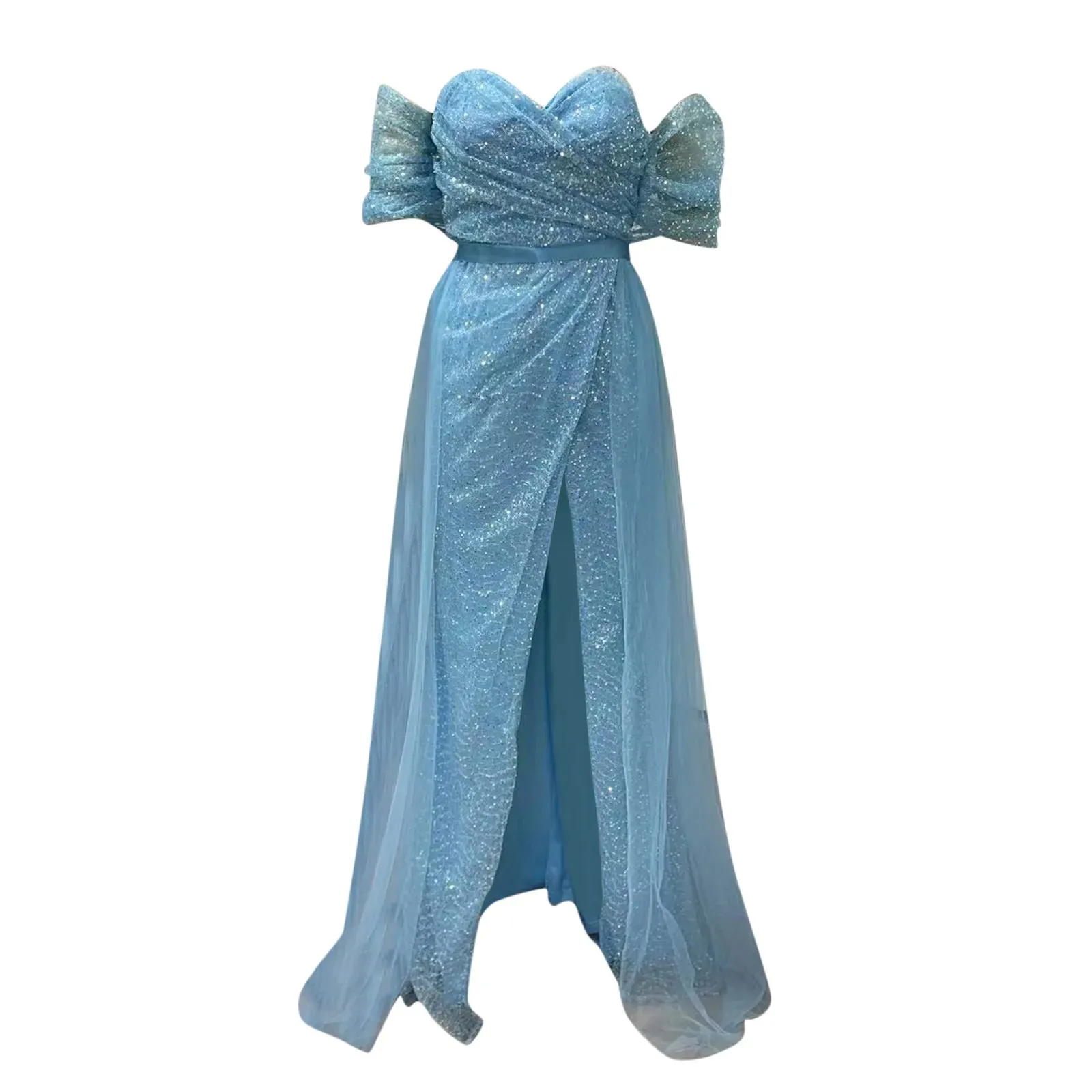 Znbbw 2024 Sexy Mesh Long Wedding Dress Blue Mermaid Sexy High Split Beaded Elegant Luxury Evening Dresses Gowns Prom Robe - Image 4