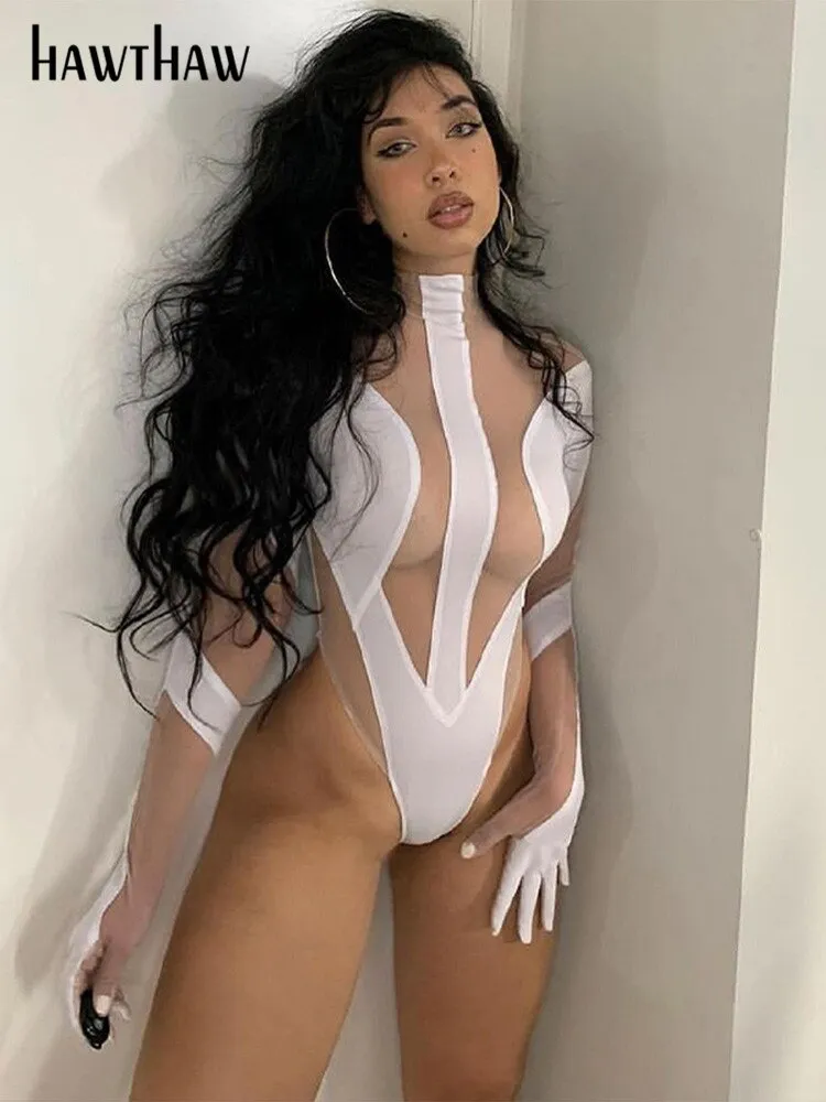 Znbbw Women Long Sleeve Mesh See Through Bodycon Club T Shirt Tops Bodysuit 2023 Fall Clothing Wholesale Items For Business - Image 3