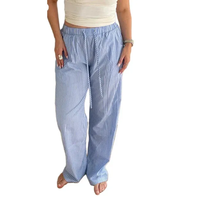 Znbbw Women's Vintage Comfy Casual Stripe Print Pants Drawstring Elastic Waist Loose Pants Trousers 2000s Aesthetic Bottoms Streetwear - Image 9