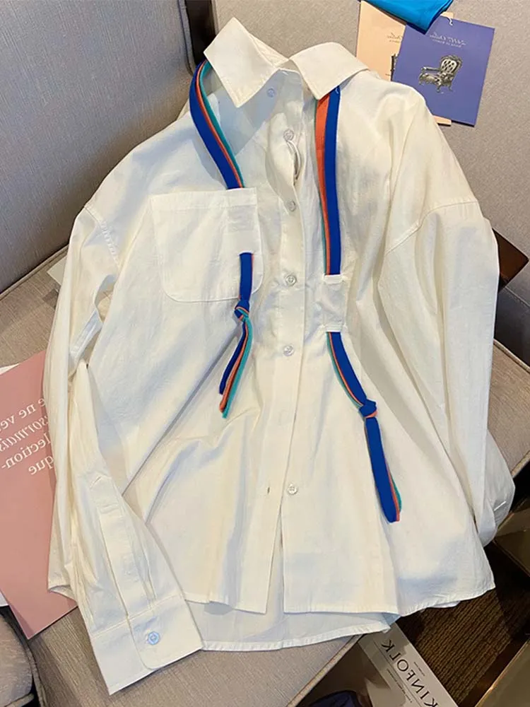 znbbw Autumn Fashion Blouses For Ladies Color Woven Belt Design Women Chiffon T-Shirts Fashion Chic Loose All-match Shirts - Image 2