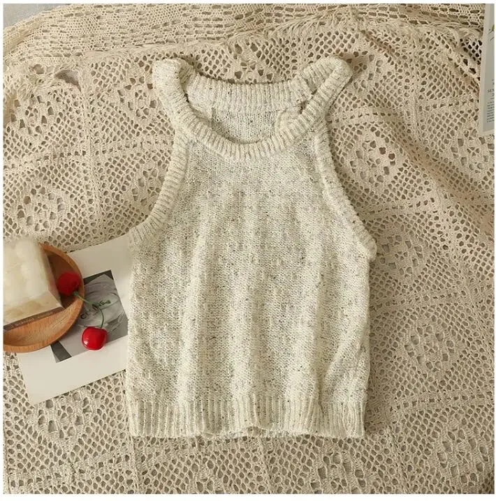 Znbbw Women Halter Collar Tank Crop Tops Female Sleeveless Short Knitted T-Shirt Stretchy Camisole Tees for Slim Girls - Image 11