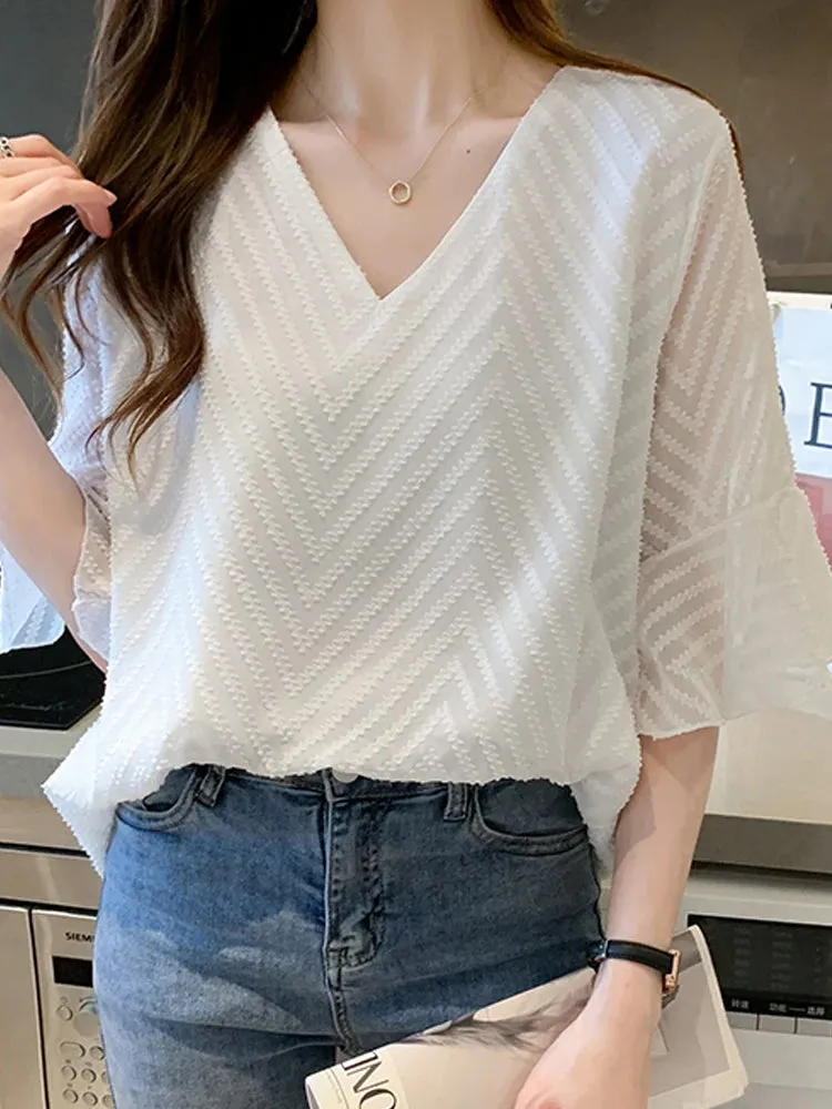 Znbbw Women V-Neck Chiffon Blouse Shirt Women Tops Short Sleeve Blouse Women Blusas Mujer De Moda 2023 Verano Blouses E688 - Image 3