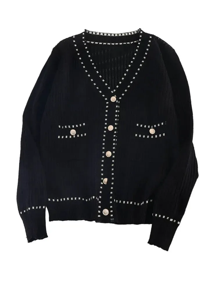 Znbbw Autumn Women's Cardigan New Single-breasted Stitching Cardigan Korean Style Loose and Thin Knit Female Sweater Coat LL295 - Image 6