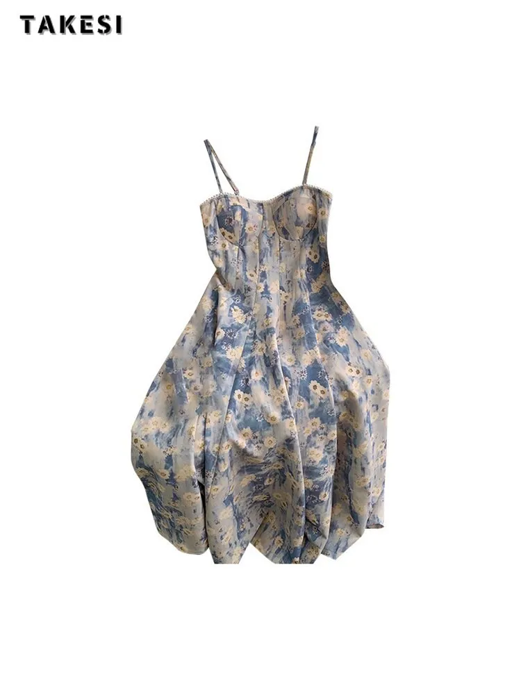 znbbw Women Sexy Backless Strapless Floral Print Loose Suspender Dresses 2023 Summer Beach Style Elegant Chiffon Party Club Dress - Image 4