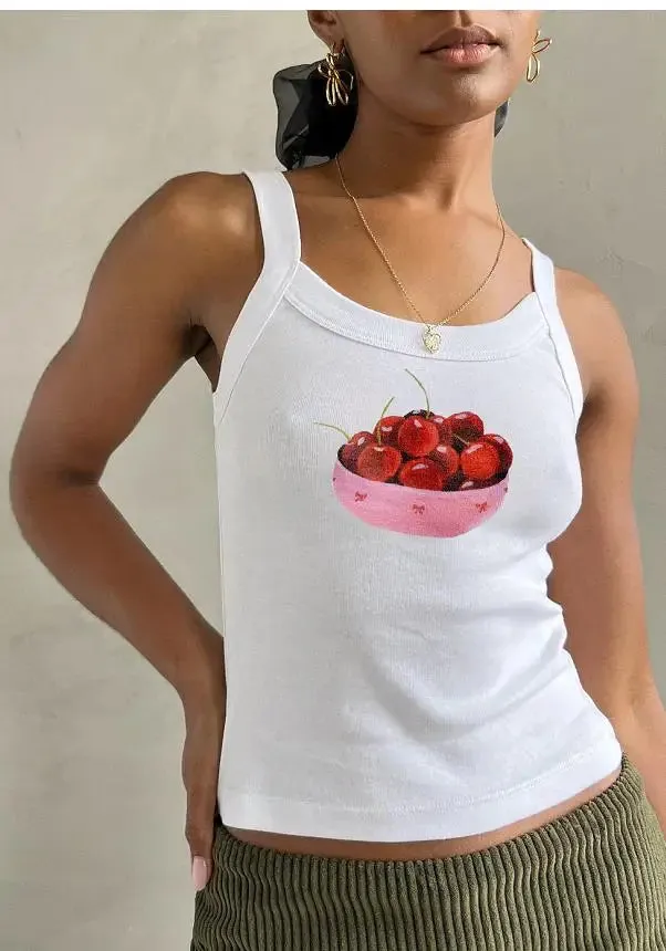 Znbbw y2k Fairycore Grunge Cartoon Print Sleeveless Crop Tops Tanks for Women Summer Slim Fits O-neck Camis Y2K Tops Vintage - Image 8