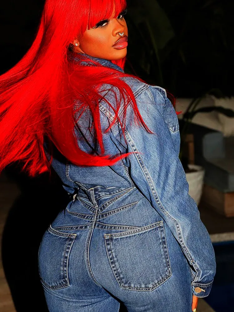 Znbbw Women's Short Denim Jackets New Lapel Long Sleeve Pocket Single Button Solid Coat Female Autumn 2023 Fairy Grunge Top - Image 2