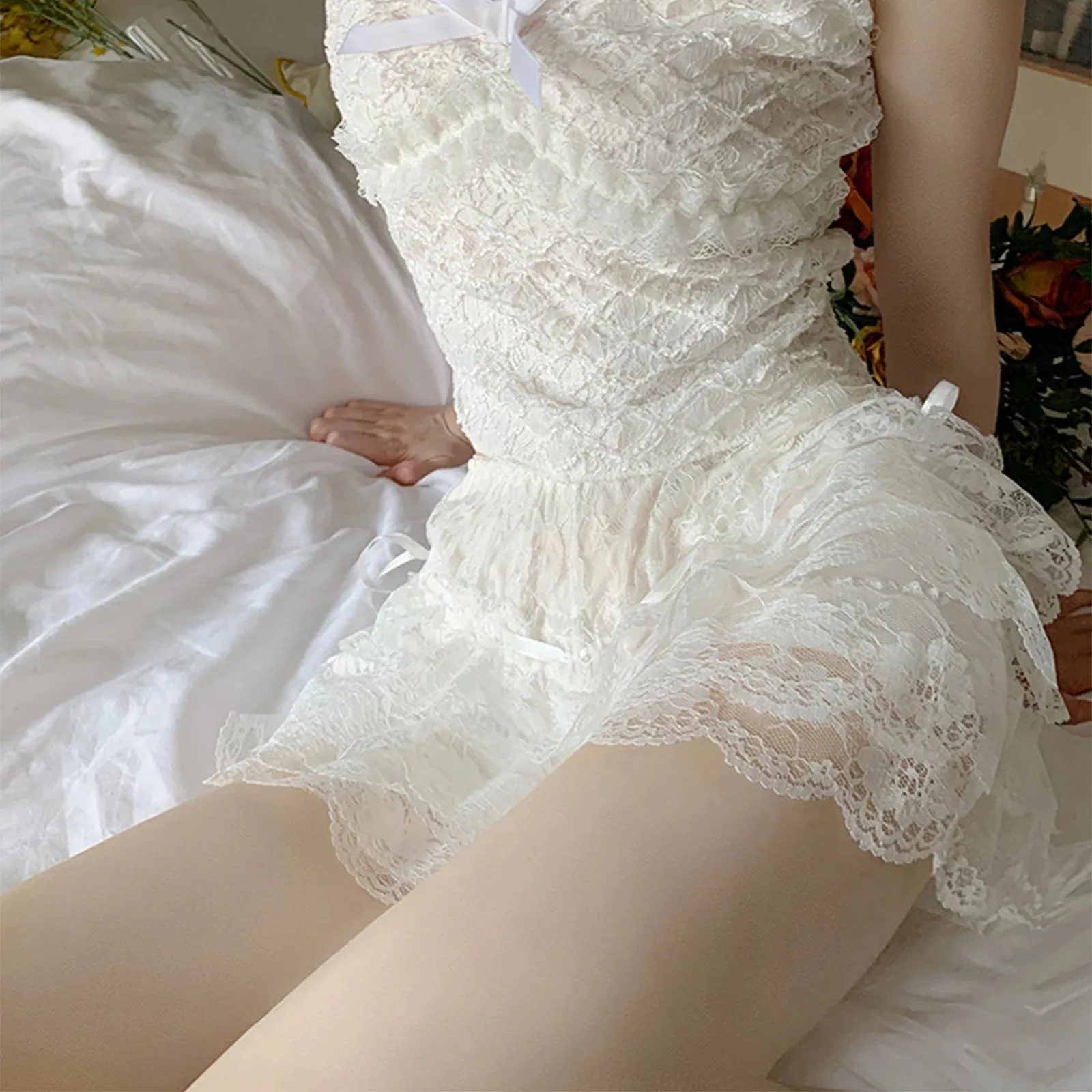 Znbbw Women Summer Lace Ruffle Bloomers Shorts Coquette y2k Kawaii Lolita Layered Pants Panties Booty Shorts Sweet Safety Shorts - Image 3