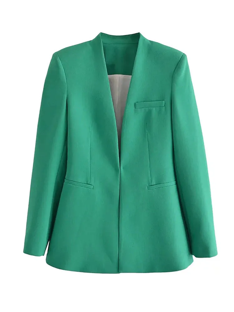 Znbbw ZBZA 2023 Woman Vintage Green Yellow Loose Blazer Women Spring Elegant Female Streetwear Solid Blazer Women 202302 - Image 19