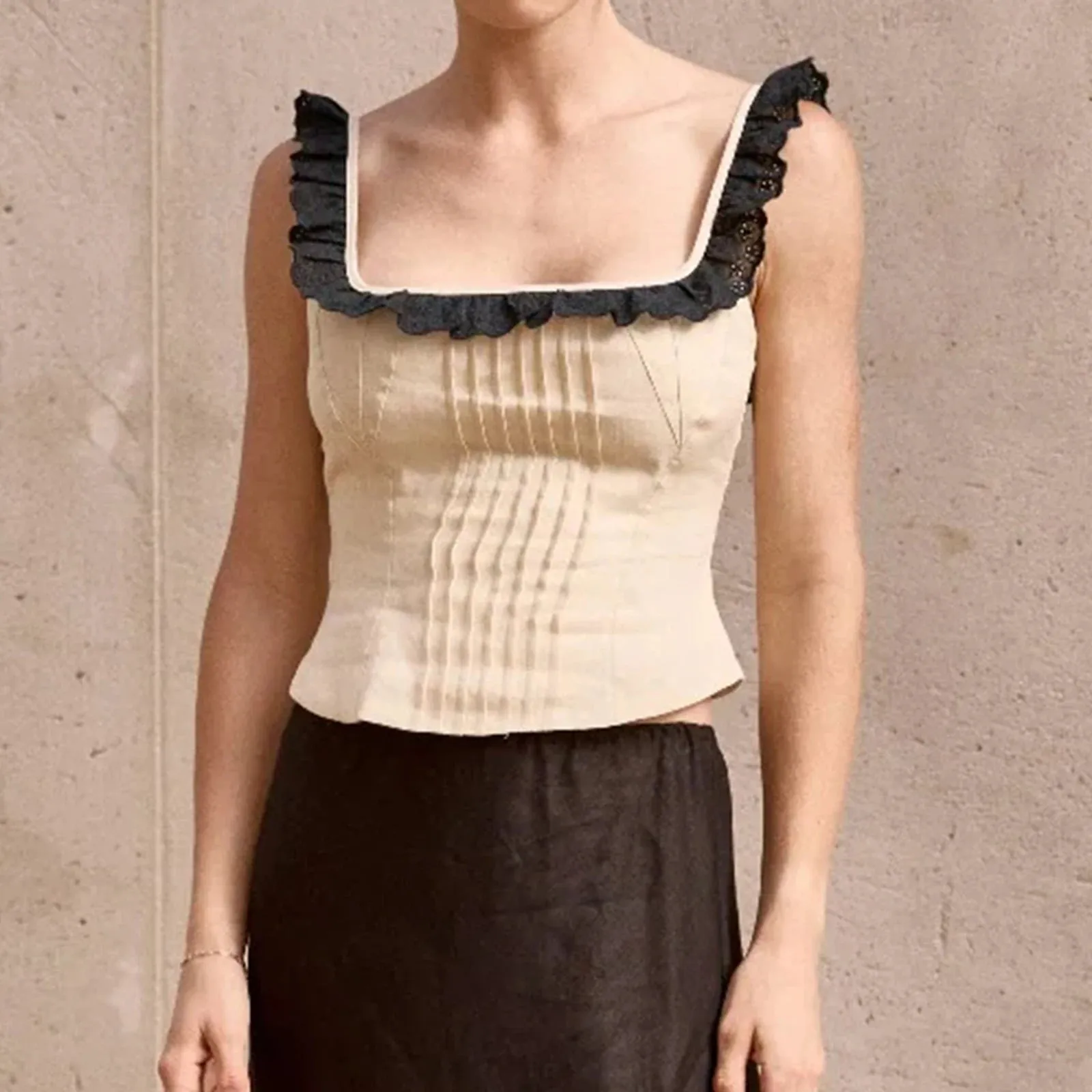 Znbbw Women Sexy Open Back Tight Vest Sleeveless Ruffle Strap Boat Neck Tie Up Backless Bandage Crop Tank Top Going Out Tops - Image 5