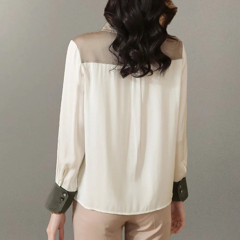 Znbbw Women Shirts and Blouses 2023 Long Sleeve Casual Turn-down Collar OL Style Women Satin Blouses Female Simplicity Tops - Image 4