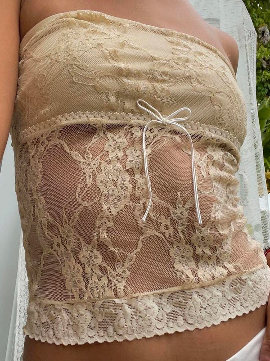 Znbbw Womens Y2k Sheer Lace Frill Strapless Tube Crop Tops Fairy Grunge Sleeveless Summer Sexy Bandeau Vest Top Streetwear - Image 4