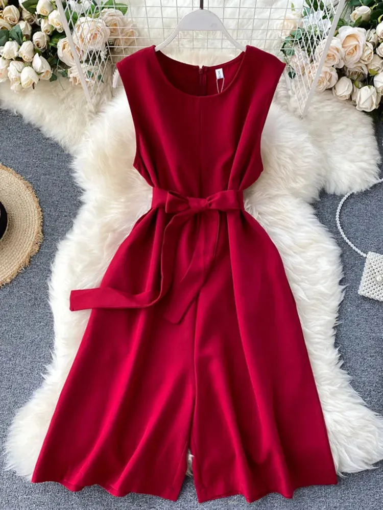 Znbbw Women's Jumpsuit Commuter Pure Color Sleeveless Jumpsuit Women's New Simple Pure Color Wide Leg Short Jumpsuit LL033 - Image 11