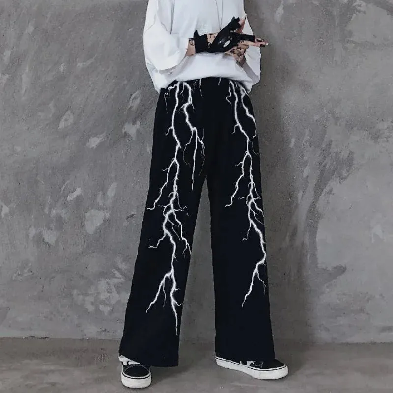 Znbbw Autumn Pants Lightning Print Casual Loose All Match Oversized Pantalones Draw String Punk Gothic Harajuku Y2k Clothes - Image 4