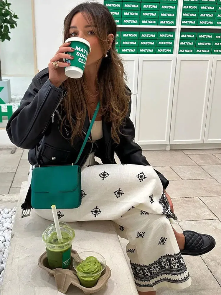 Znbbw Women's Embroidery Pants Summer Fashion Female Pockets Mid-waist Wide Leg Trousers Lady Casual High Street Zipper Pants 0410 - Image 4