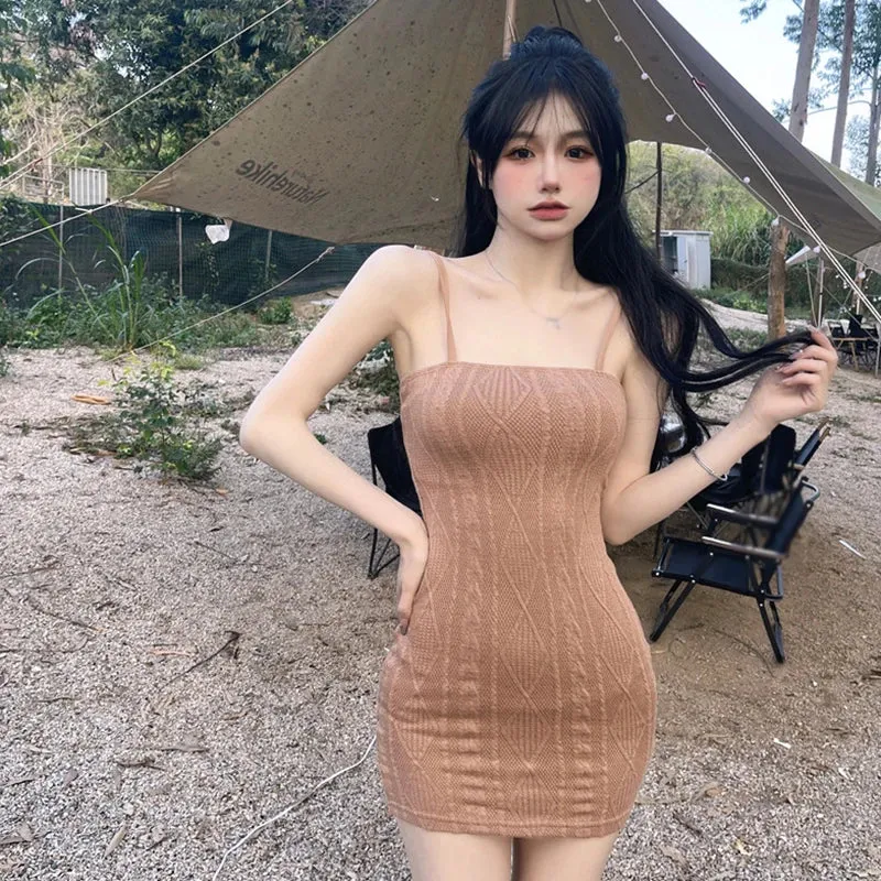 Znbbw Women's Dress Knitted Versatile Camisole Dress Summer Solid Color Dress - Image 6