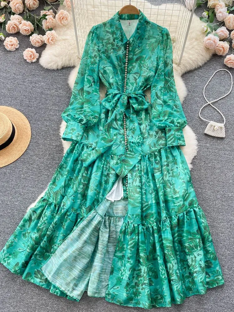 Znbbw Women Spring Summer French Gentle Wind Long-sleeved Dress Early Autumn New Seaside Holiday Waist Thin Split Floral Dress D1725 - Image 3