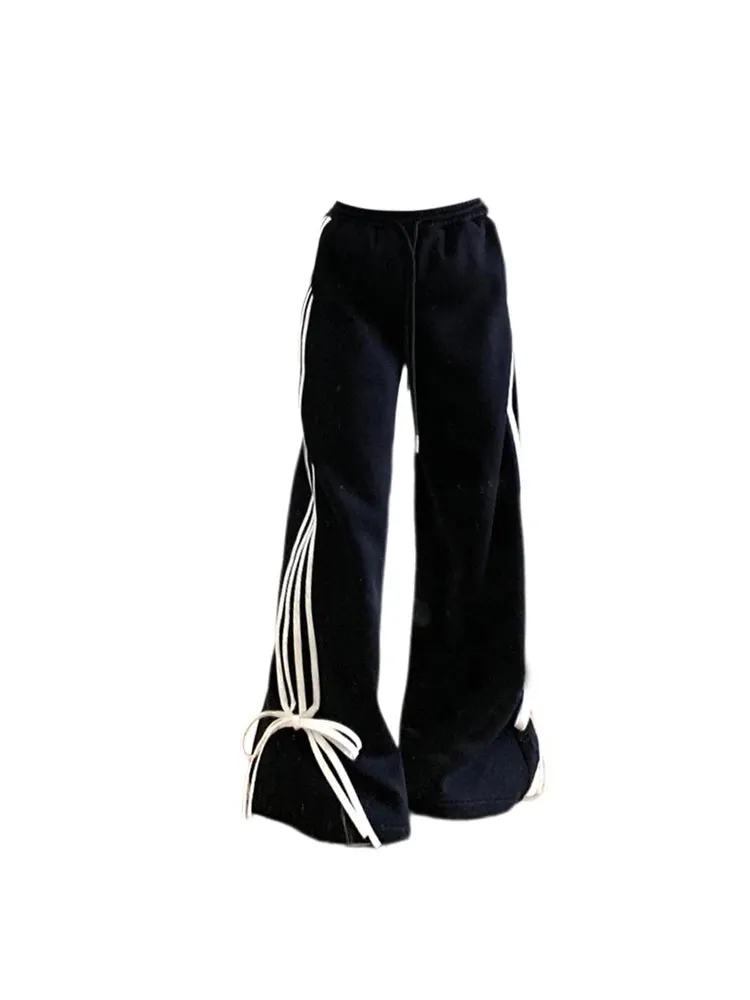 Znbbw Women's Black Gothic Flare Pants Harajuku Streetwear Aesthetic High Waist Sweatpants Jogger Y2k 2000s Vintage Trousers Clothes - Image 2