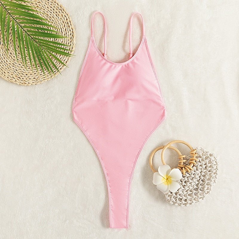 Znbbw Backless Thongs Swimsuit Sexy One Piece Monokini Brazilian Bathing Suit High Leg Bikinis Beachwear Light Pink Body - Image 2
