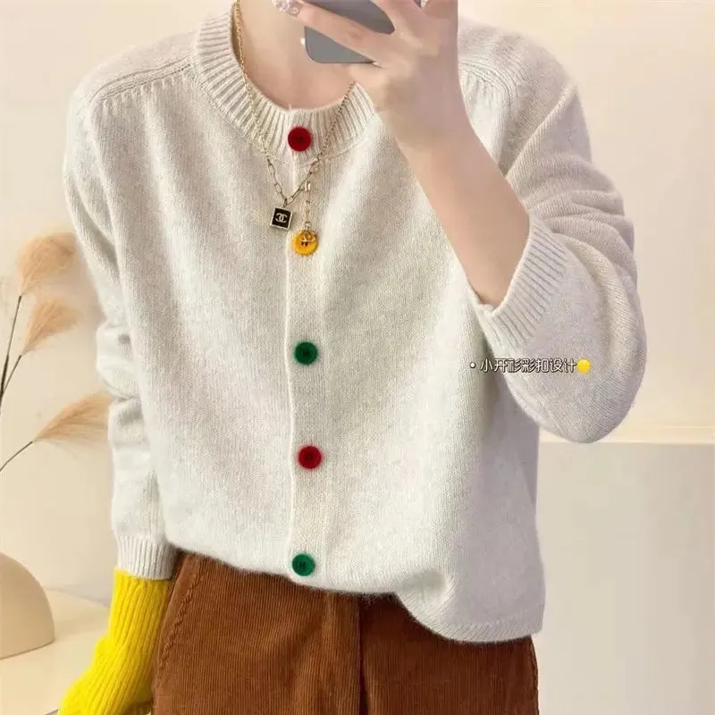 Znbbw Sweet and Fresh Round Neck Colorful Button Knitwear Coat Academy Style Western Versatile Sweater Women's Cardigan - Image 6