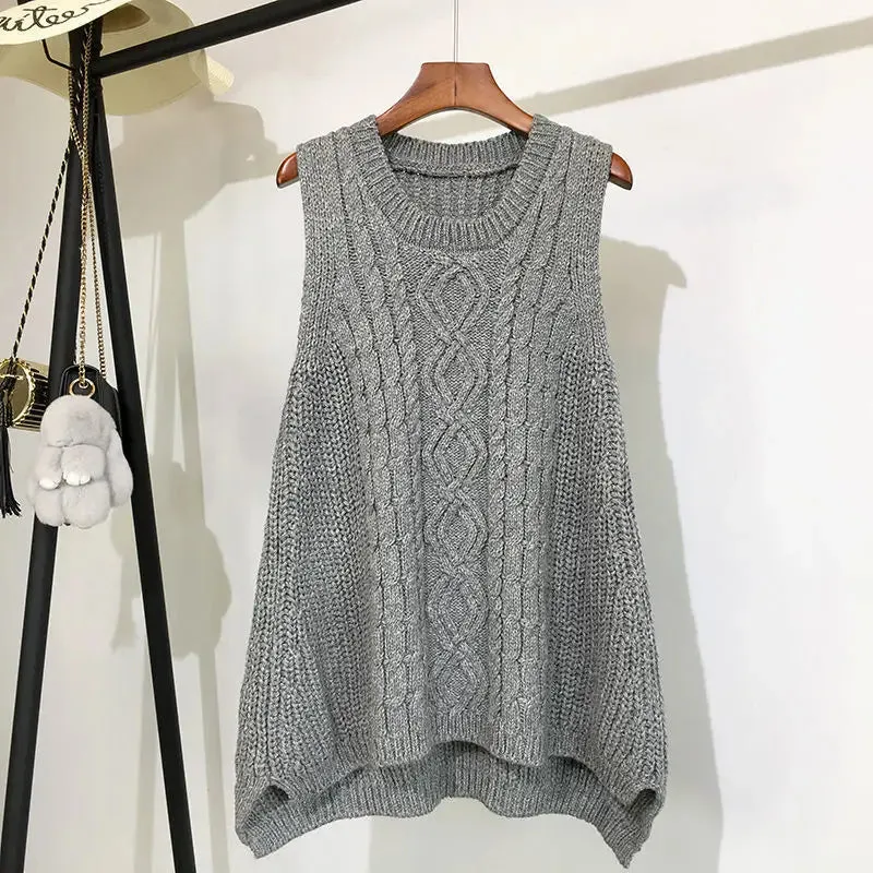 Znbbw And Winter Clothing Thick Wool Vest Female Knitted Vest Loose Large Size Round Neck In The Long Section Of The Wild Vest - Image 2