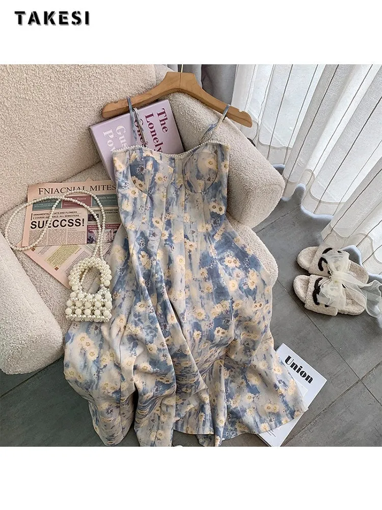 znbbw Women Sexy Backless Strapless Floral Print Loose Suspender Dresses 2023 Summer Beach Style Elegant Chiffon Party Club Dress - Image 3