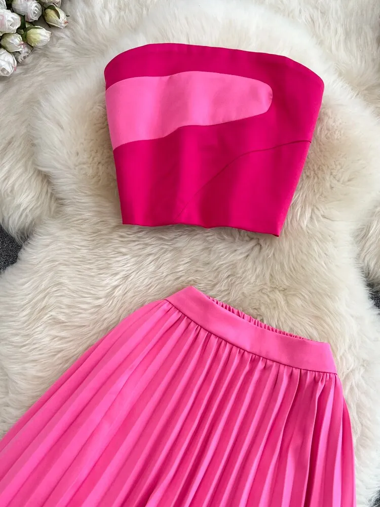 Znbbw Women Summer Dress Fashion Suit Spicy Girl Strapless Bra Top Two-piece High Waist Draped Irregular Pleated Dress D3068 - Image 2