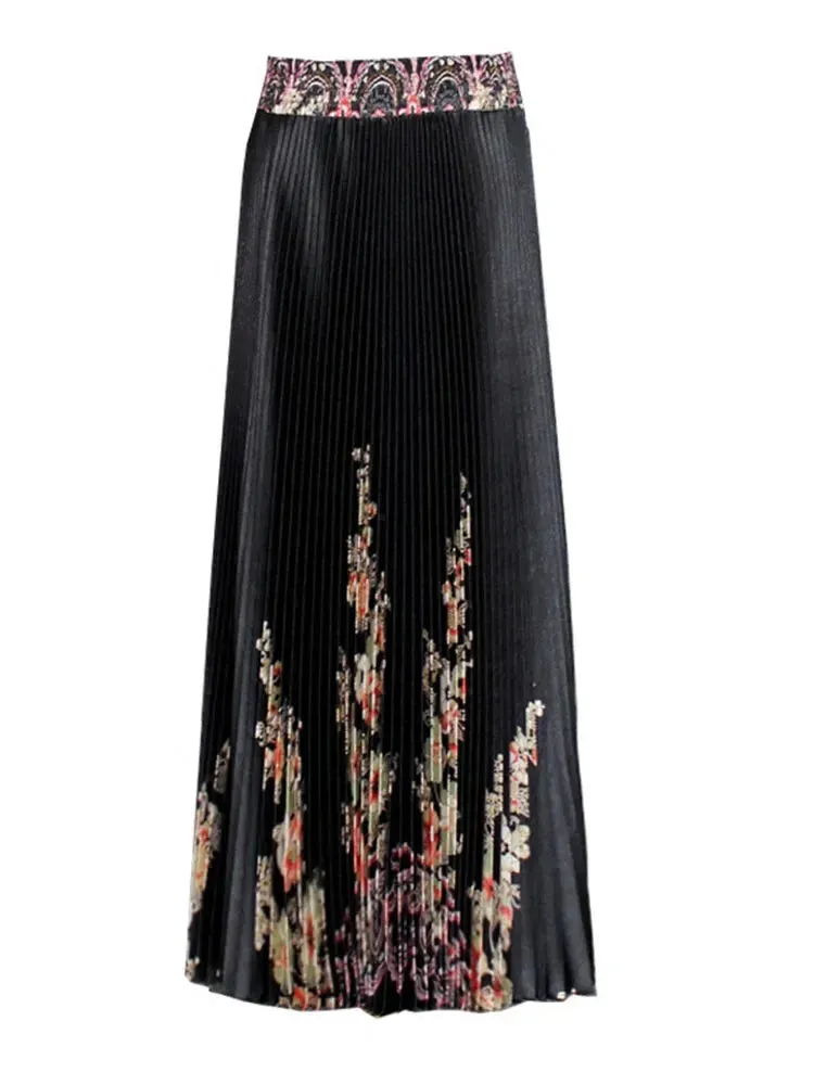 Znbbw Women's Spring Summer Glossy Print Pleated Skirt Large Size High Waist Temperament Was Thin Large Pleated Skirt WA257 - Image 6