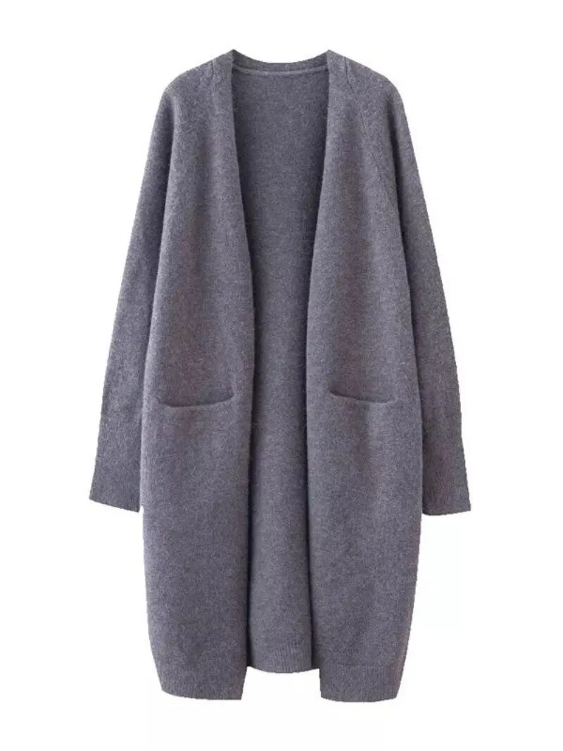 znbbw Women Solid Color Loose Thick Warm Sweater Cardigan Pocket Ladies Spring Autumn V Neck Knitted Coat Female Casual Tops - Image 12