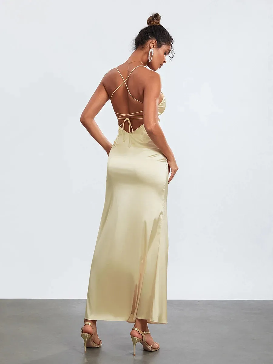 Znbbw Women's Spaghetti Strap Party Dress Backless Cross Tie-up Sleeveless Low Cut Slip Dresses Elegant Evening Gown Vestidos - Image 2