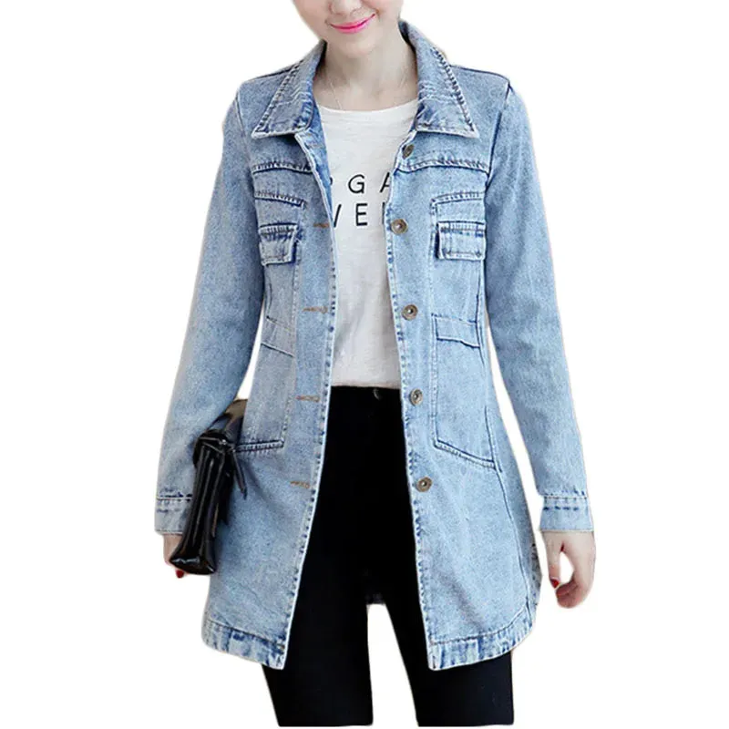 Znbbw Autumn Winter Korean Denim Jacket 5XL Women Slim Long Base Coat Women's Frayed Navy Blue Casual Female Jeans Jackets Coats - Image 2