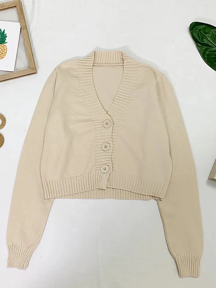 Znbbw Women's Cropped Cardigan Sweaters Female Black White Short Sweater V Neck Single Breasted Sweater Woman Knitted Cardigan GD153 - Image 7