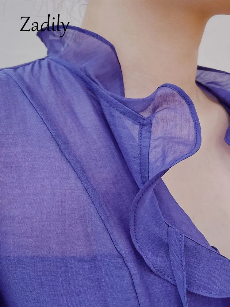 znbbw 2023 Spring Sexy Ruffled Flare Long Sleeve Women Blouse Korea Style Vintage Transparent Short Chiffon Shirt Ladies Tops - Image 6