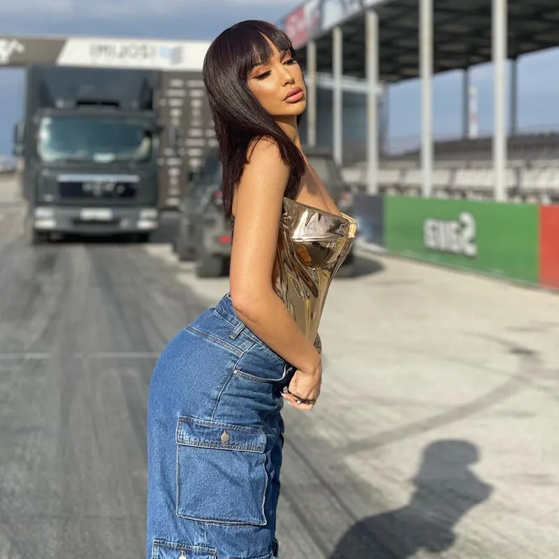 Znbbw Strapless Cut Out Corset Crop Tops Women Backless Slim Fit Golden Camisole Top 2023 Summer Punk Y2K Clothes