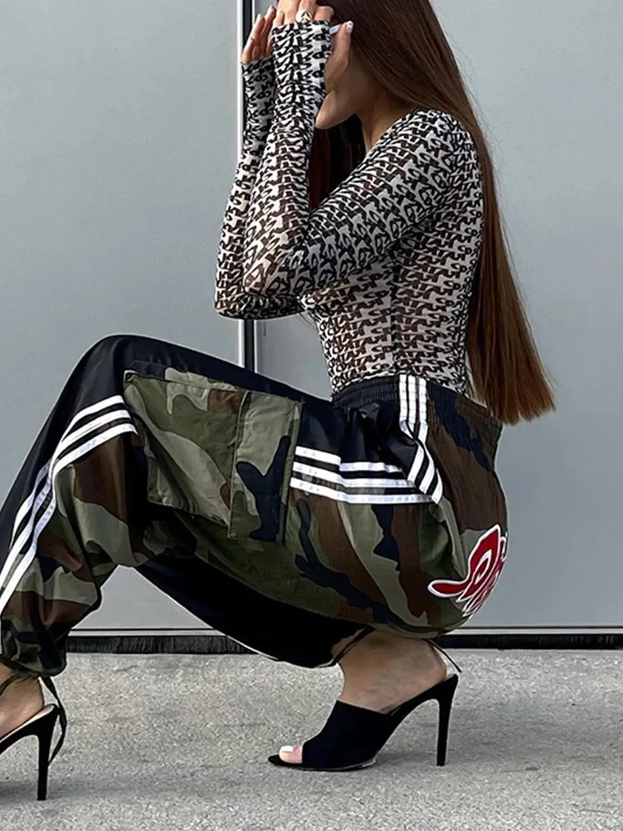 Znbbw Y2K Long Sleeve Bodysuit Women Spring Skinny Sexy See Through Top Letter Print Fashion Party Club Outfit Clothing - Image 4