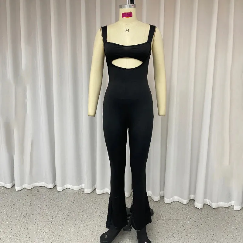 Znbbw Women's Jumpsuit Summer Sexy Sleeveless Cutout Backless Nipped Waist Zipper Solid Flare Pants Bodycon Romper Streetwear - Image 4