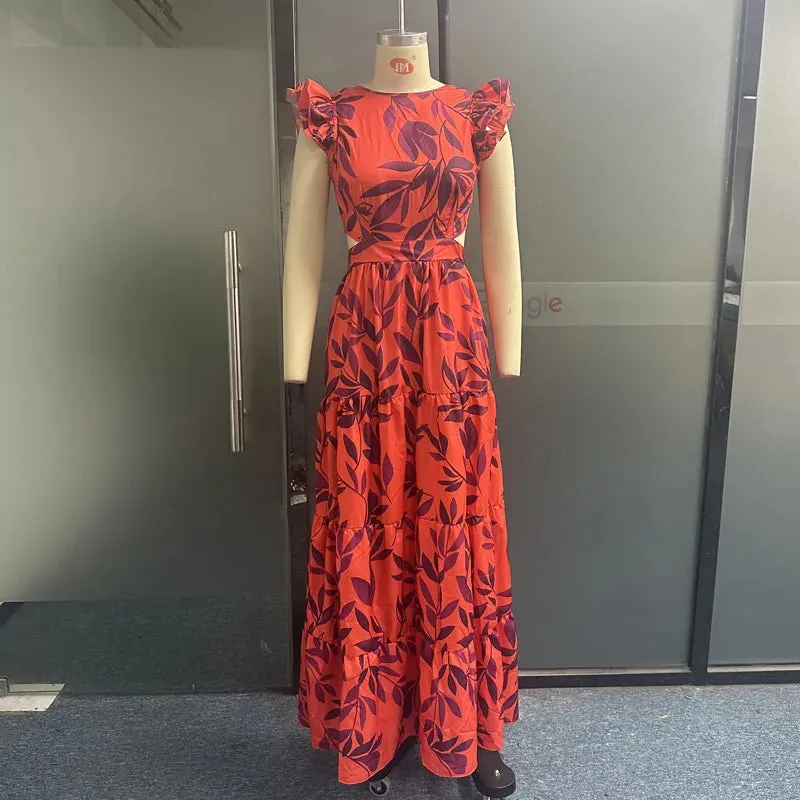 Znbbw Women Maxi Dress Summer Fashion Casual Print Sleeveless Round Neck Cutout Nipped Waist Party Dresses High Streetwear - Image 4