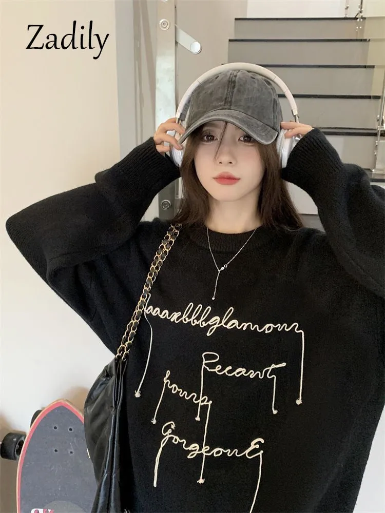 znbbw 2023 Winter Streetwear Oversize Letter Print Women Sweatshirt Korean Style O Neck Long Sleeve Ladies Hoodies Female Tops - Image 4