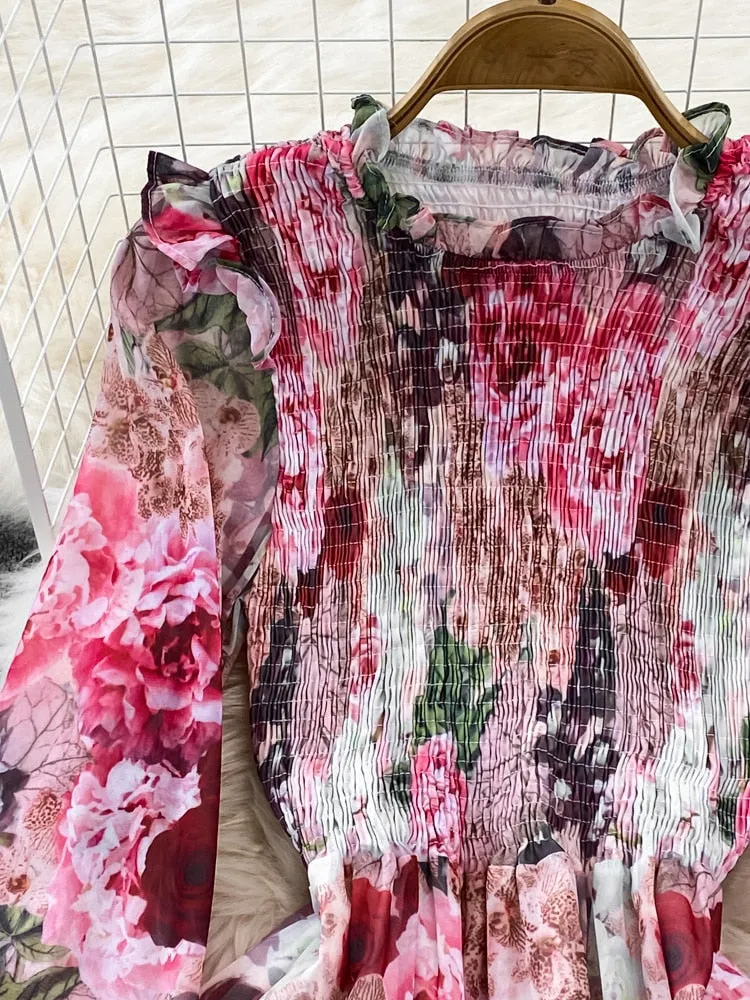 Znbbw Women's Spring Autumn Long Sleeved Chiffon Dress with Wooden Ear Edge Waist Closing Floral Holiday Big Hem Long Dress D2460 - Image 3