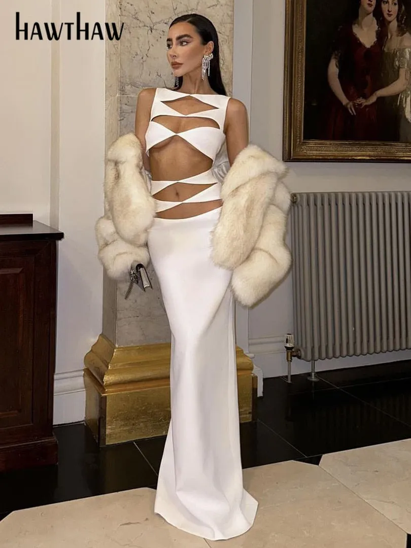 Znbbw Women Sexy Party Club Evening Bodycon Streetwear White Long Dress 2023 Summer Clothes Wholesale Items For Business - Image 2