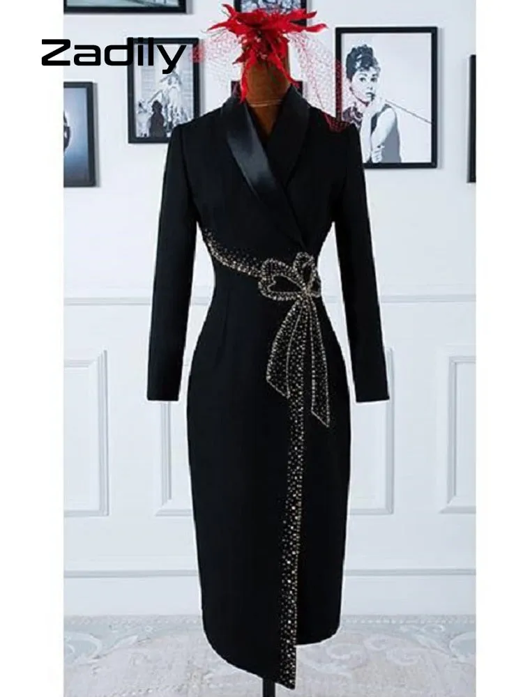 znbbw 2023 Spring Elegant Fashion Long Sleeve Black Evening Dress Women Office Lady Empire A-Line Work Dresses Party Vestidos - Image 5