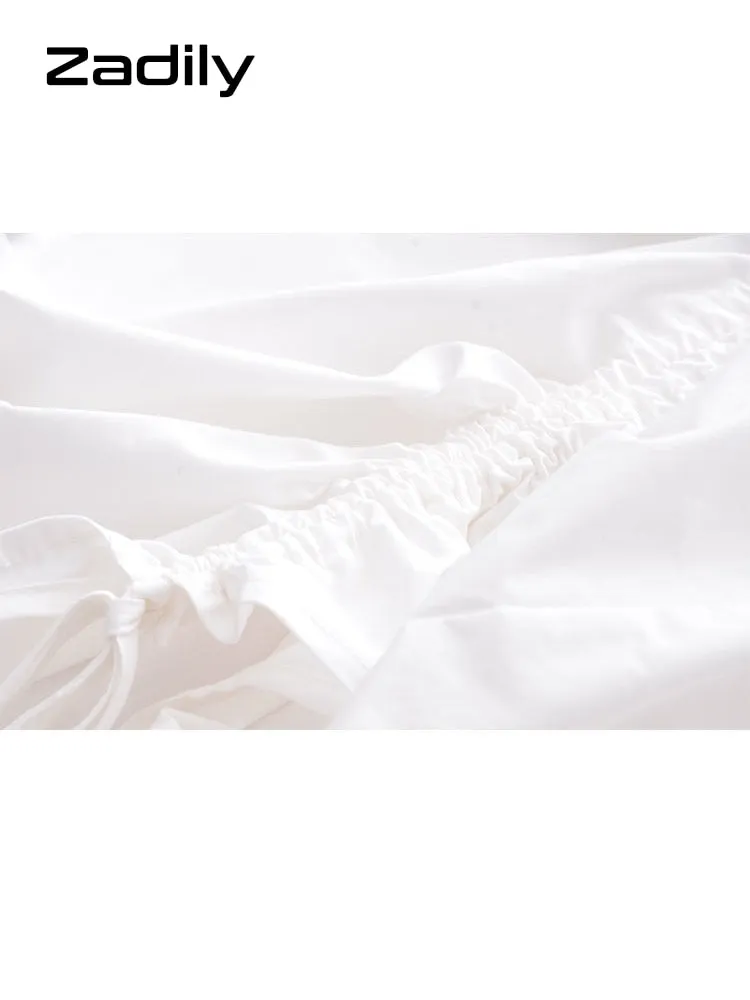 znbbw 2023 Spring Office Lady Long Sleeve Lacing Folds White Shirt Blouse Women Elegant Button Up Work Female Shirts Clothes - Image 4