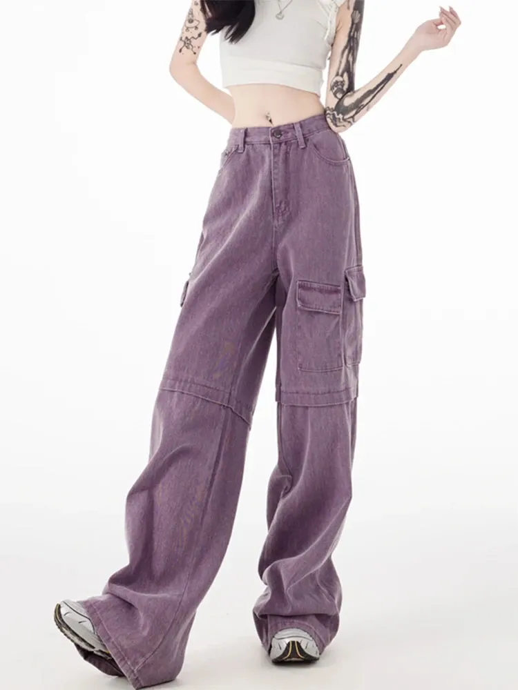Znbbw Women's Vintage Purple Jeans Baggy High Waist Denim Trouser Korean 90s 2000s Y2k Punk Harajuku Aesthetic Wide Leg Pants Clothes - Image 2