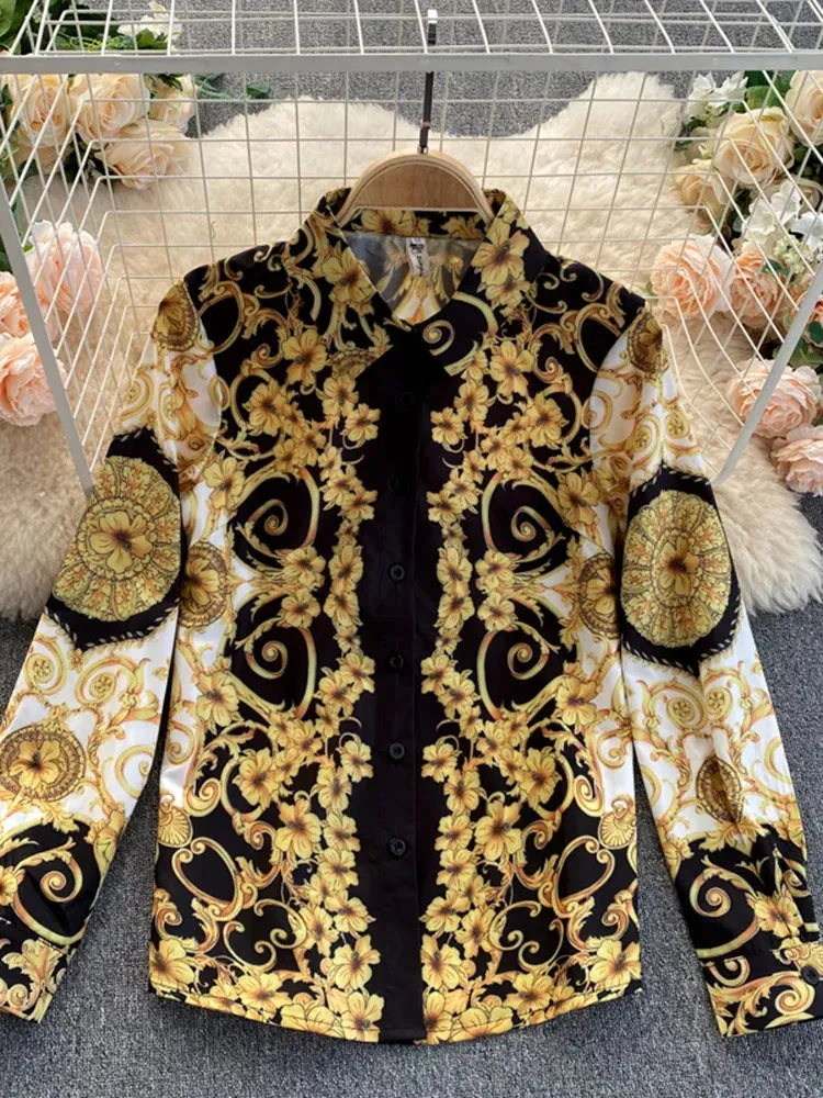 Znbbw Autumn Women's Blouse Tops New Bohemian Retro Turn-down collar Office Lady Trend Printing European American Shirt UK766 - Image 7