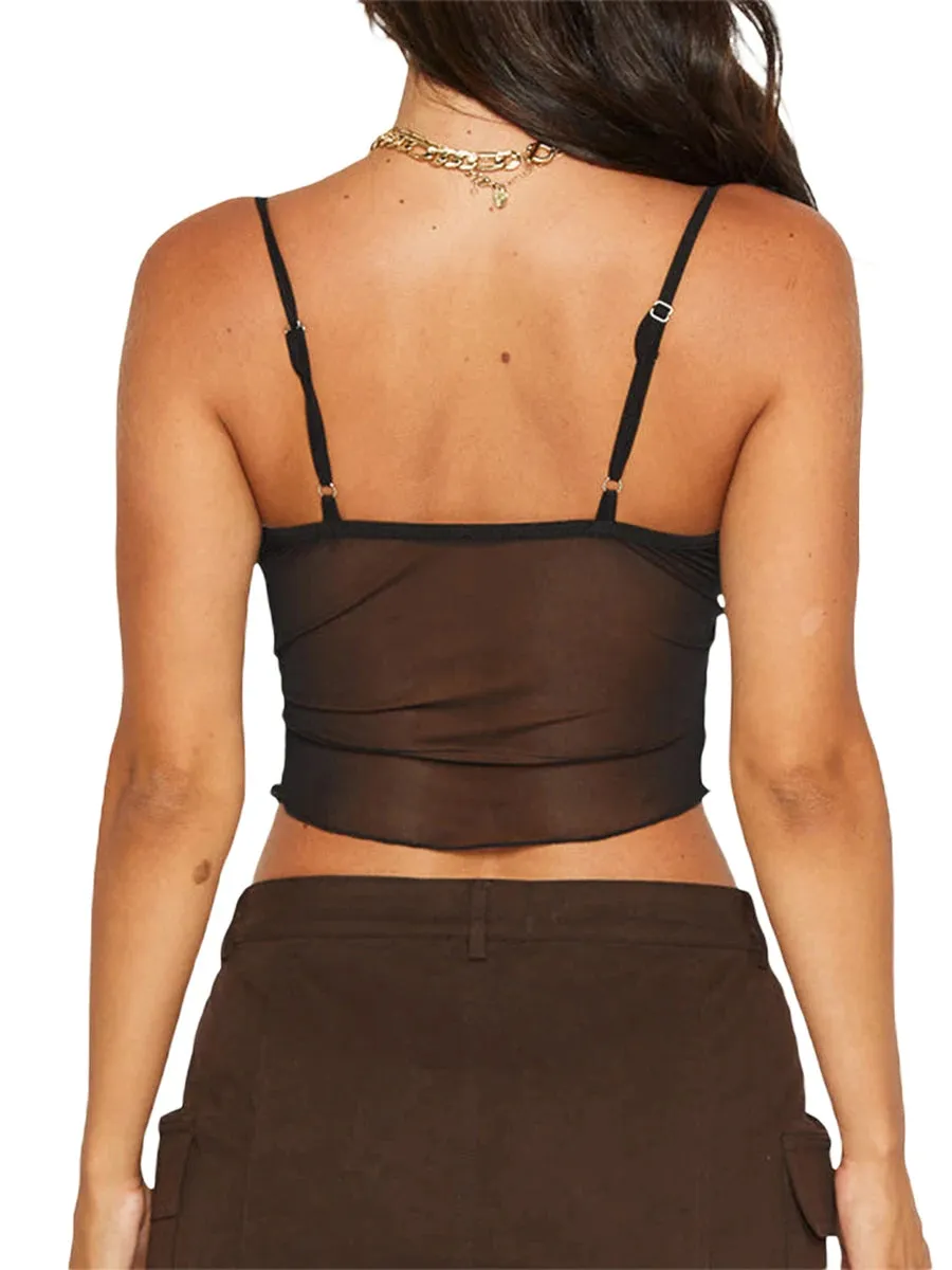 Znbbw Women Sexy See Through Mesh Crop Cami Y2k Ruffle Frill Backless Tank Top Sleeveless Spaghetti Strap Camisoles Party Clubwear - Image 5