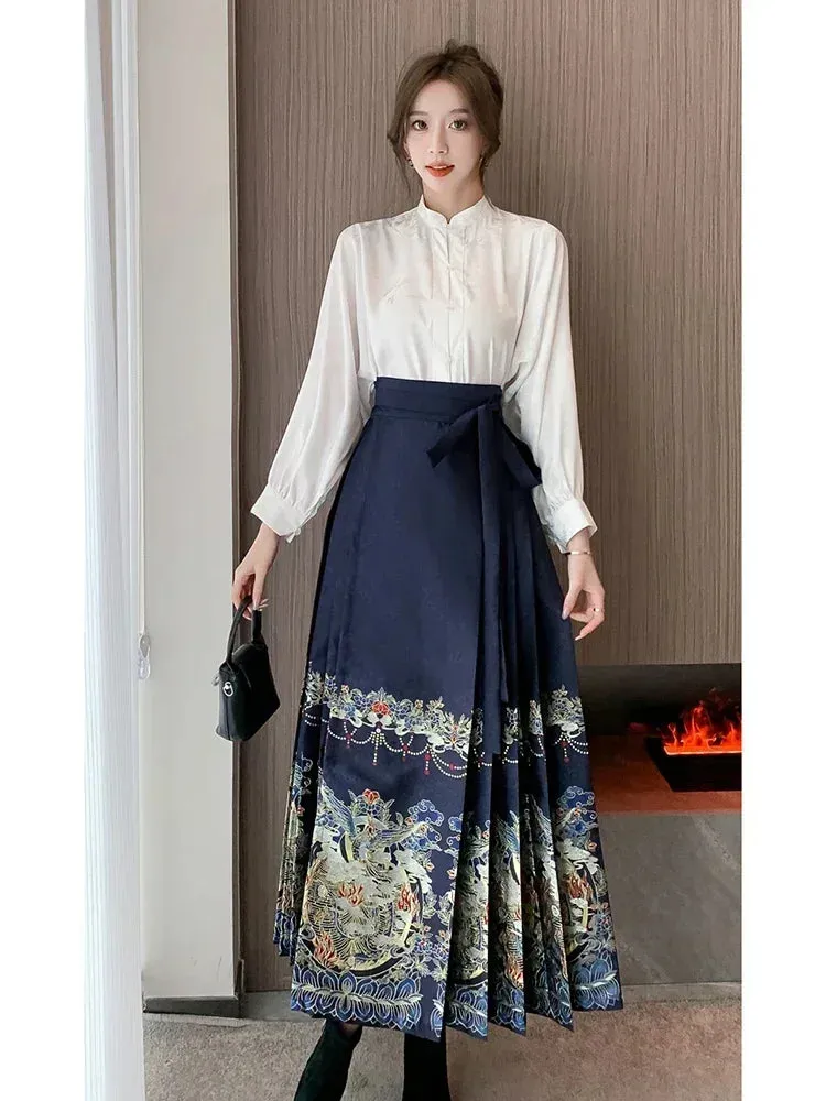 Znbbw Women Spring Autumn Imitation Makeup Horse Face Skirt Chinese Style Chinese High Grade Feeling Slim Commuting Long Skirt D5323 - Image 3