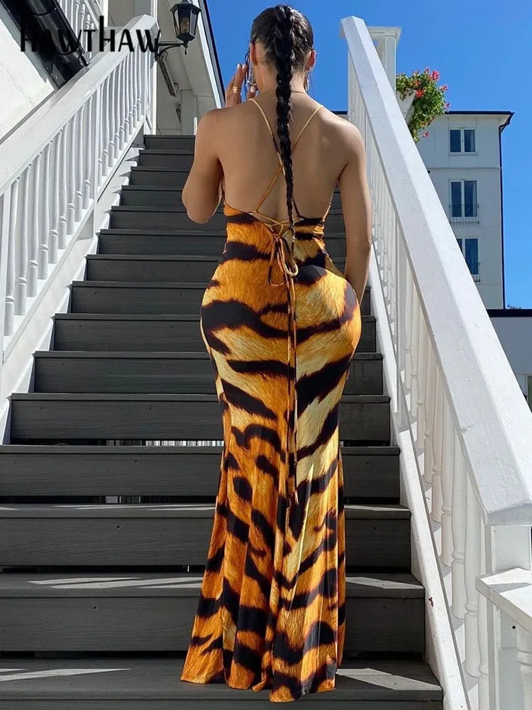 Znbbw Women Tiger Printed Bodycon Sleeveless Party Club Evening Long Dress 2023 Summer Clothes Wholesale Items For Business - Image 2