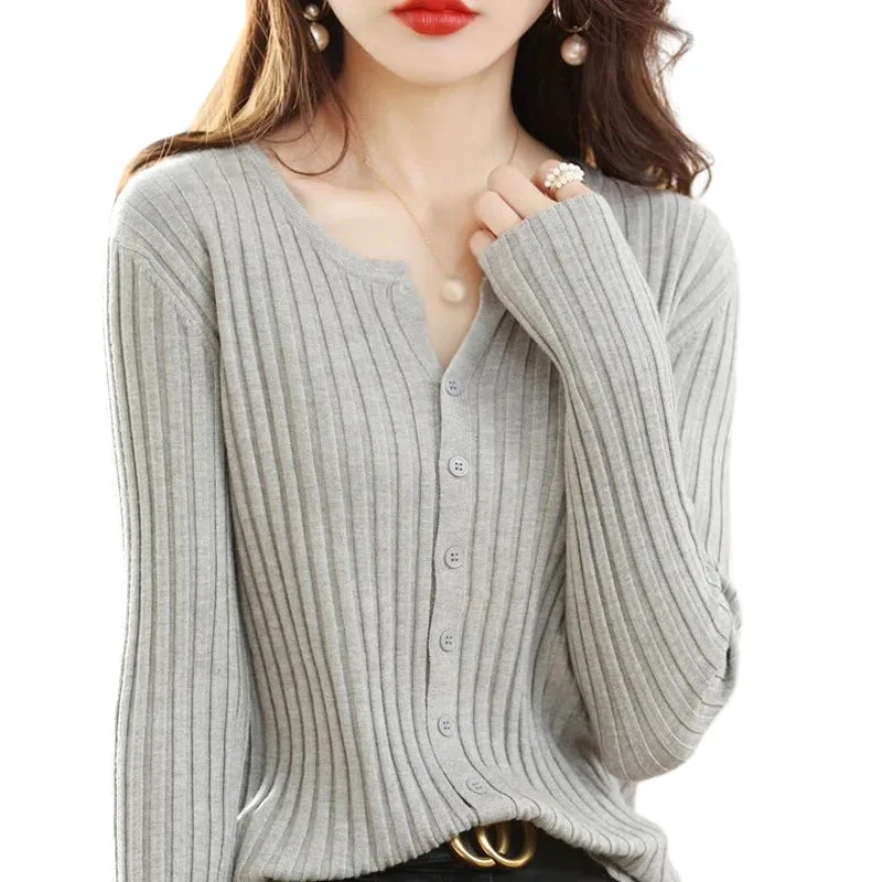 Znbbw Women's Cardigan Solid Colour Sweater Autumn Winter Slim Casual Cardigan Sweater - Image 10