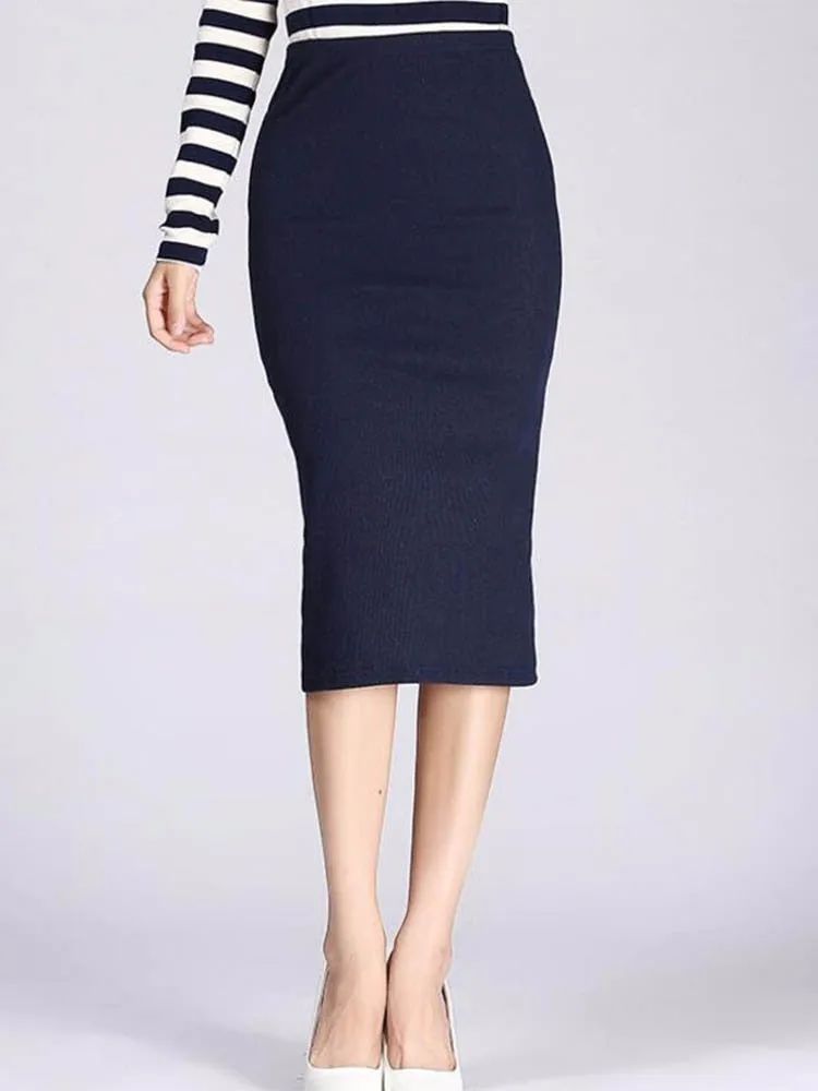 Znbbw Winter Bodycon Skirt Women Stretchable Split Skirt Mid Calf Slim Pencil Skirts For Women Female Knit Skirt - Image 3