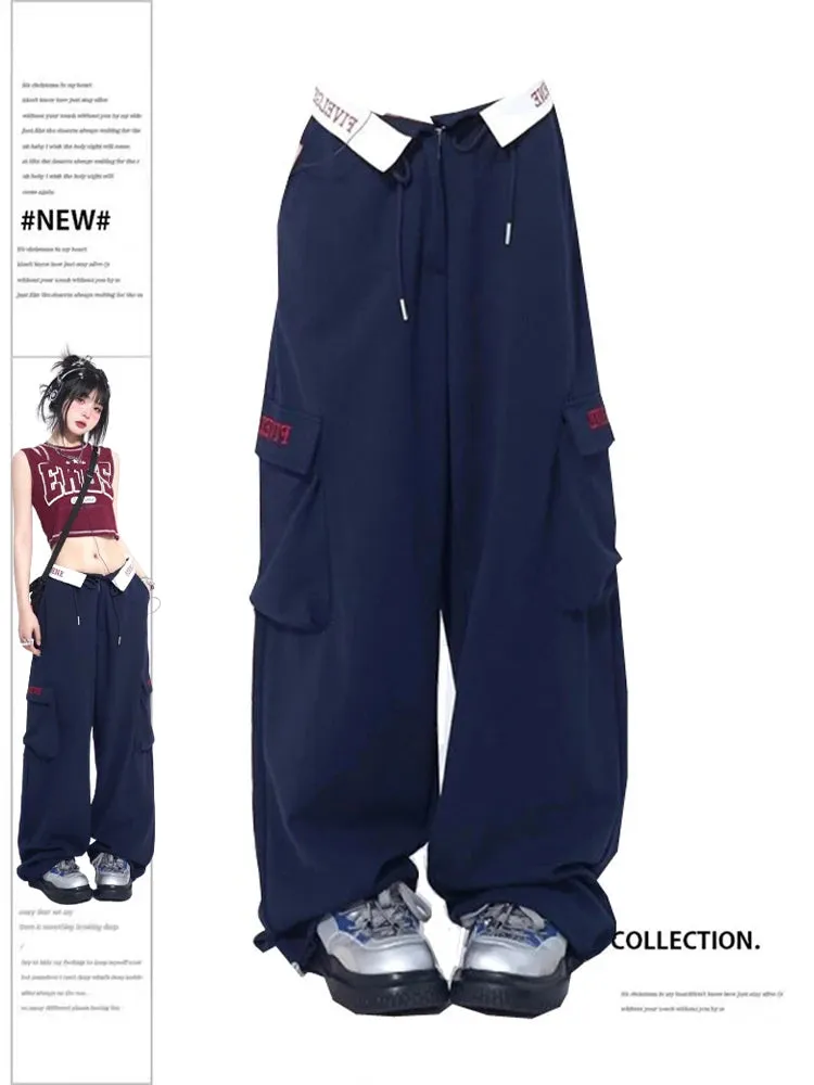 Znbbw Women's Cargo Pants Vintage Y2k 90s Aesthetic Harajuku Jogger Pants Streetwear High Waist Baggy Wide Trousers Emo 2000s Clothes