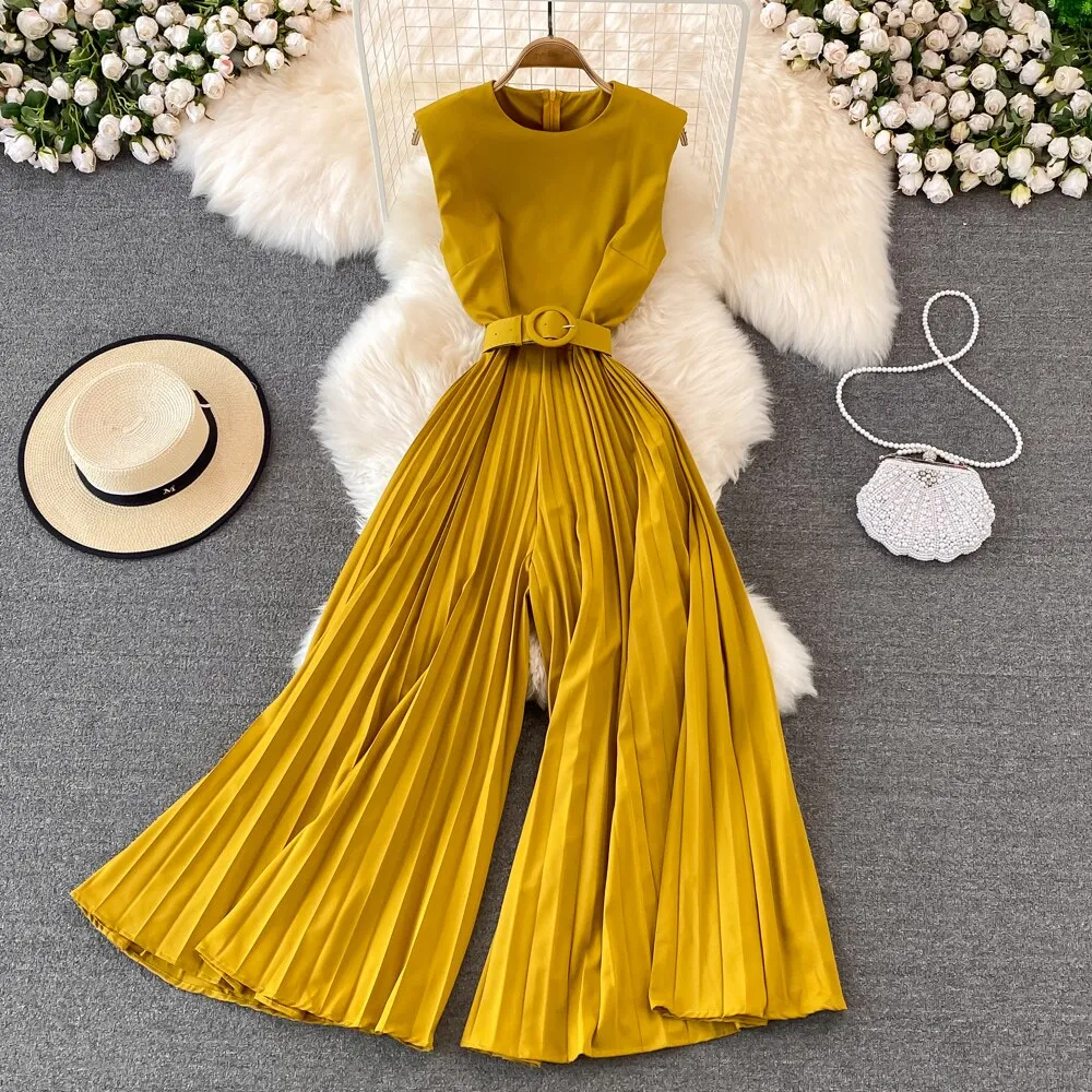 Znbbw Women Summer Temperament Fashion Round Neck Slim Slim Sleeveless Vest High Waist Slim Wide Leg Long Jumpsuit Female D0714 - Image 6